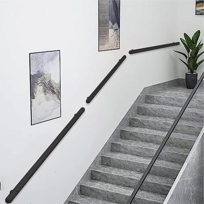 Trapleuning Set - Wandsteun Leuning - Veiligheid Verhoging - Roestvrij Staal - Tot 600 cm - Mat Zwart