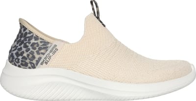 Skechers Ultra Flex 3.0-Natural Step Dames Sneakers - Off white - zwart - beige (deels luipaardprint)
