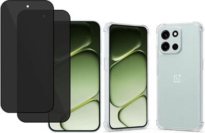 TechNow Hoesje + 2x Privé Screenprotector geschikt voor OnePlus Nord 6 Hoesje Screenprotector - Privacy Tempered Glass - Case Transparant