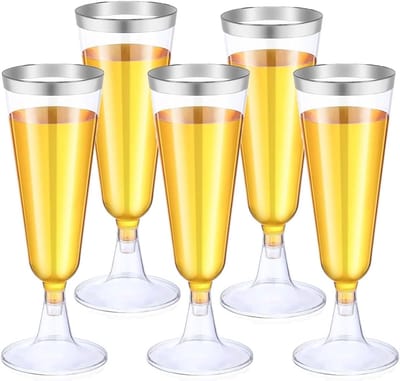 50 Stuks 4oz Doorzichtige Champagneglazen met Zilveren Rand voor Feesten en Ceremonies