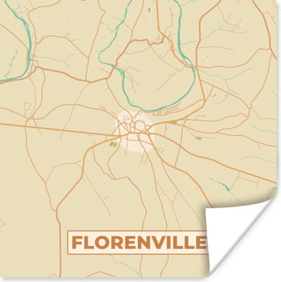 Poster Florenville - Stadskaart - Vintage - Kaart - Plattegrond - 100x100 cm XXL