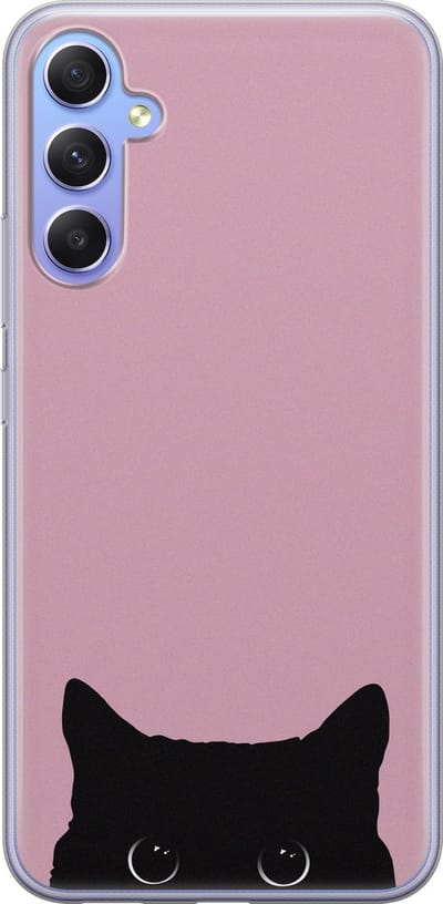 Hoesje geschikt voor Samsung Galaxy A34 - Zwarte kat - Soft Case - TPU - Print - Roze - Mooie Telefoonhoesjes