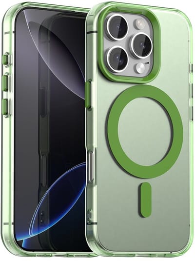 MagSafe Compatibel Backcover Hoesje Geschikt voor Apple iPhone 16 Pro Max - Groen & Semi-Transparant Design - Stijlvol & Goede Bescherming