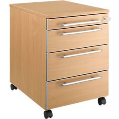 Schäfer Shop  Select Verrijdbaar ladeblok MOXXO IQ 1233, ronde handgrepen, 1 materiaallade, 3 schuifladen, B 432 x D 580 x H 595 mm, afsluitbaar, beukendecor