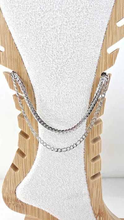 Enkelbandje - 2 verschillende laags RVS - Lengte 23 plus 5 cm verlengketting zodat je hem eenvoudig kunt verstellen passend bij je enkel. Zilverkleurig - Gourmetschakel Plat Br 4mm en prachtig Figaro schakel br 3mm.
