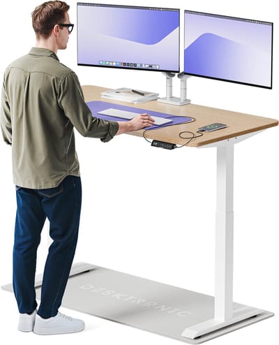 Desktronic HomeOne Zit-sta Bureau Elektrisch In Hoogte Verstelbaar, 140x70 cm Bamboo/Wit, Stille Dubbele Motor, Hoogte 72-119cm
