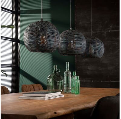 Hanglamp 3 Lampen - Half Rond - Armor - Zwart/Bruin - Metaal - Woonkamer - Keuken - E27 Fitting - Voedingstype Netstroom - Vintage Touch - 220 V - Exclusief Lichtbron - In Hoogte Verstelbaar
