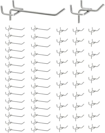 Dailygoods- Muurhaken 60 Stuks - Pegboardhaken - Gereedschapsmuurhaken - Roestvrij Staal - 5cm/10cm - Verchroomd oppervlak
