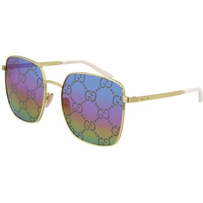 Gucci Metaal Groot Montuur Laser Persoonlijkheid GG Print Zonnebril Vierkant Unisex zonnebril GG0802S-004 Dust Bag+Eyeglass Case (Random Color) gray