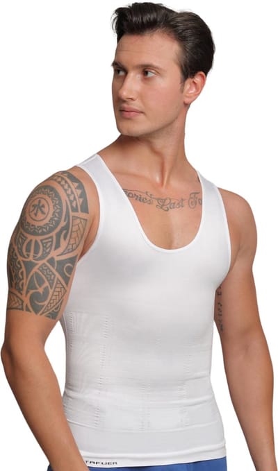 TAFUER - Corrigerend Hemd Mannen - Body Buik Shapewear Shirt - Slim Waist Shaper - Mode - Body Shaper - Mouwloos - Wit - XL