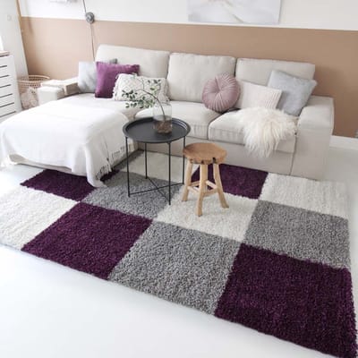 Geblokt vloerkleed - Shaggy Trend paars 120x170