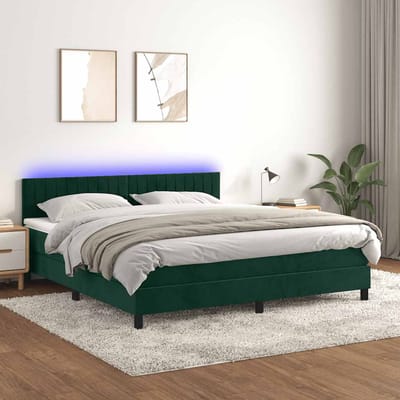 vidaXL - Boxspring - met - matras - en - LED - fluweel - donkergroen - 160x200 - cm