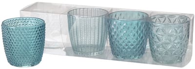 Boltze – Waxinelichthouders – Theelichthouders – Set van 4 – Glas – Turquoise tinten