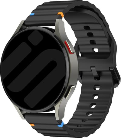 Strap-it Smartwatch bandje 20mm - Siliconen Wave bandje geschikt voor Samsung Galaxy Watch Active (2) / Watch 3 - 41mm / Watch 1 - 42mm / Gear Sport - Amazfit Bip / GTS - Polar Ignite / Unite / Pacer - zwart