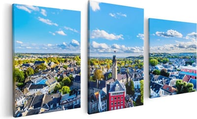 Artaza Canvas Schilderij Drieluik Maastricht Stad met Huizen - 120x60 - Foto Op Canvas - Canvas Print