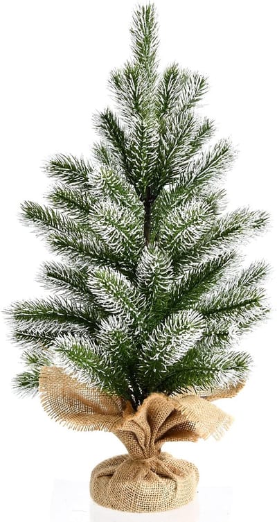 COSTWAY 50 cm Kunstmatige mini kerstboom, kerstmis tafelblad dennenboom met nieuwe PE materiaal, stabiele cement standaard met linnen doek, miniatuur kerstboom voor kleine ruimte