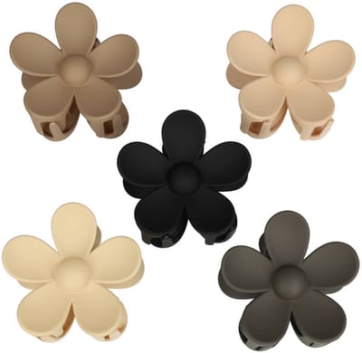 Haarsoires Haarspeld Haarklemmen 8cm – XL Bloemvorm – Zwart Bruin Beige Creme – Set van 5 - Haarclip Klem - Hair Claw - voor Opsteken Haar - Hair Clip - Decoratieve Haaraccessoire