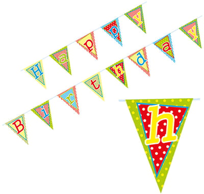 10x Wimpelguirlande papier 4 m Happy Birthday met beschermingslaag