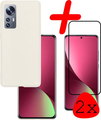 Hoesje Met 2x Screenprotector - Geschikt voor Xiaomi 12 - Sterk & Shockproof - Back Cover - Siliconen Case - Telefoon Hoes - Wit
