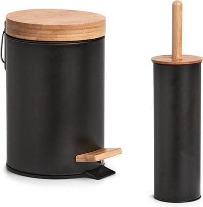 Zeller Badkamer/toilet set - WC-borstel en pedaalemmer- zwart