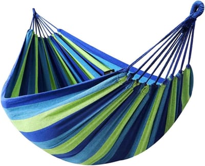 Draagbare Hangmat - Kampeerstoel - Ontspannen Buiten - Katoenen Stof - 260x150 cm - Blauw