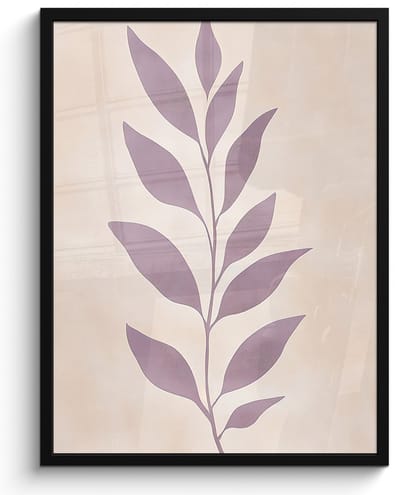 Poster in lijst - Fotolijst 50x70 cm - Posters - Tak - Bladeren - Minimalistisch - Beige - Posterlijst zwart - Decoratie - Wanddecoratie woonkamer - Muurdecoratie slaapkamer