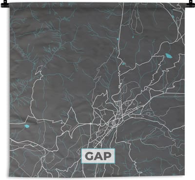 Wandkleed - Wanddoek - Gap - Frankrijk - Plattegrond - Kaart - Stadskaart - 180x180 cm - Wandtapijt