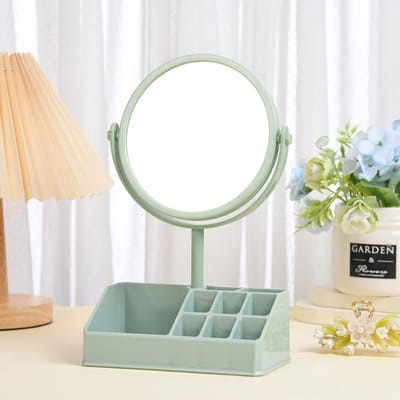 Dailygoods - Dubbelzijdige vergroting bureauspiegel met standaard tafelblad ronde make-upspiegel met opbergdoos (groen)