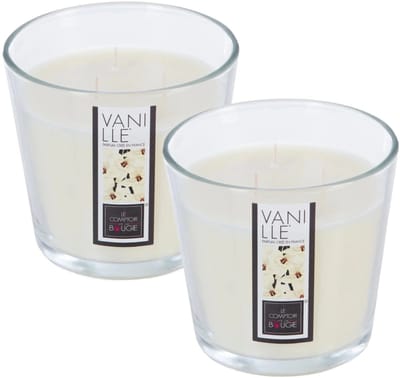 Atmosphera geurkaars - 2x - vanille geur - 40 branduren - wit - in glas - aroma/geurkaars