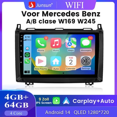 JUNSUN V3 Pro - Android Autoradio Geschikt voor Mercedes-Benz A/B Klasse/Vito W169 W639 W245 - WiFi 4GB+64GB - Android 15 Octa-Core - Draadloos CarPlay & Android Auto & GPS Navi & SWC & Bluetooth & USB
