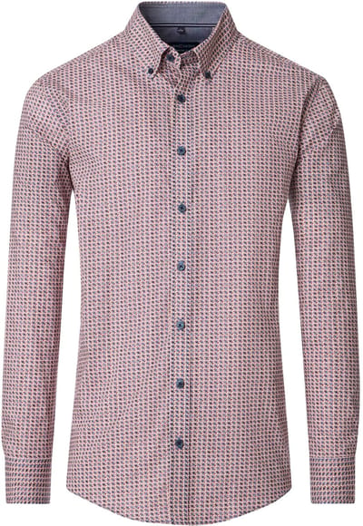 CASA MODA Sport comfort fit overhemd - popeline - blauw met rood - beige en wit dessin - Strijkvriendelijk - Boordmaat: 43 - 44