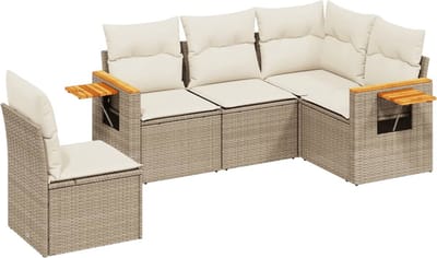 vidaXL - 5-delige - Loungeset - met - kussens - poly - rattan - beige