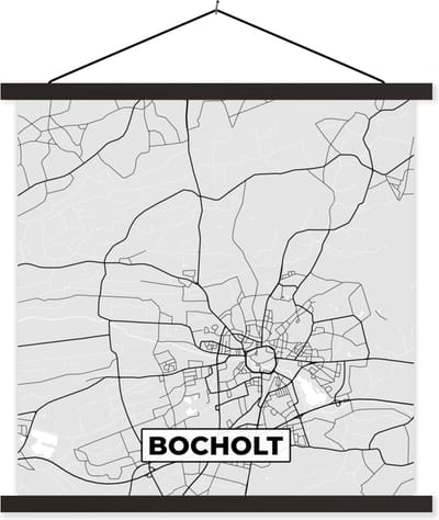 Posterhanger incl. Poster 60x60 cm - Schoolplaat - Bocholt - Kaart - Stadskaart - Plattegrond - Duitsland - Textielposter - Zwarte latten - Stadskaart