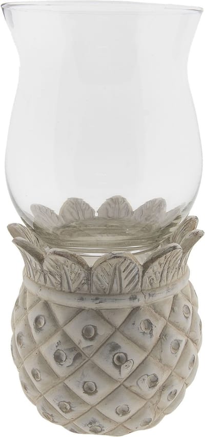 Waxinelichthouder  | Ø 13*26 cm | Wit | Terracotta | Rond | Ananas | Clayre & Eef | 6TE0198