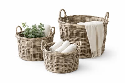 Ronde Rotan Mand - Ø39xH28 cm - Mand Met Handvat - Plantenmand - Opbergmand