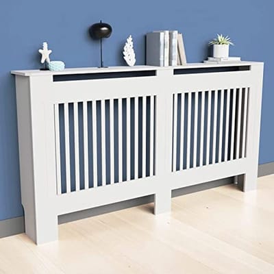 Houten radiatorbekleding, 92 cm hoog, wit, extra groot, voor radiatoren, MDF-hout, decoratief voor hal en woonkamer