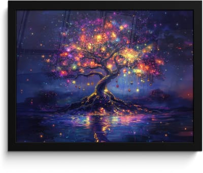 Poster in lijst - Fotolijst 40x30 cm - Posters - Kosmisch - lichtboom - Kerst - Kleurrijk - Posterlijst zwart - Decoratie - Wanddecoratie woonkamer - Muurdecoratie slaapkamer - Kerstversiering - Kerstdecoratie voor binnen - Kerstmis