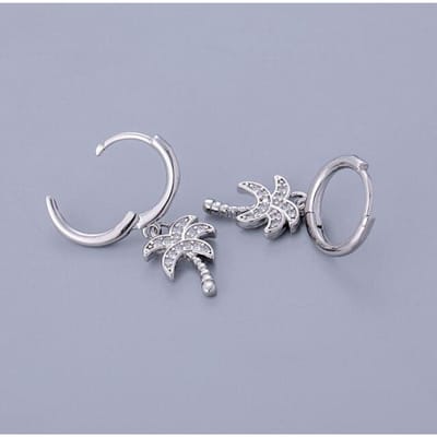 925 Sterling Zilver Pave Zirkonia Kokosboom Hoepeloorbellen Vrouwelijke Gouden Verkoop Koreaanse Sieraden zilver