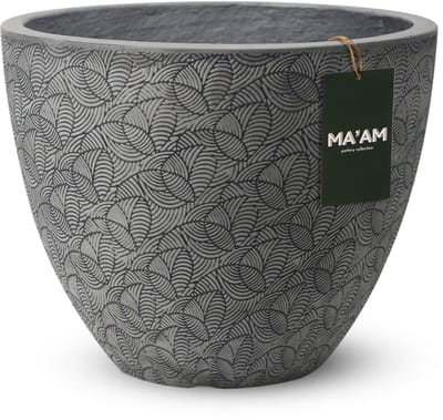 MA'AM Pottery Lara bloempot D24xH20 - grijs - Botanische ronde plantenbak blad patroon - Urban Jungle balkon - Ronde vaas buiten/binnen