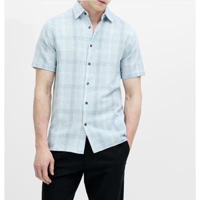 French Connection Barrow Dobby Ss Shirt Blue Combo Maat: XS | Casual Overhemden Outlet | Heren | Blauw