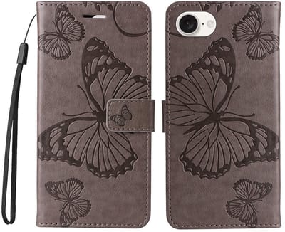 Coverup Hoesje - Geschikt voor iPhone 16e / 17e Hoesje - Coverup Vlinders Book Case - Taupe Grijs