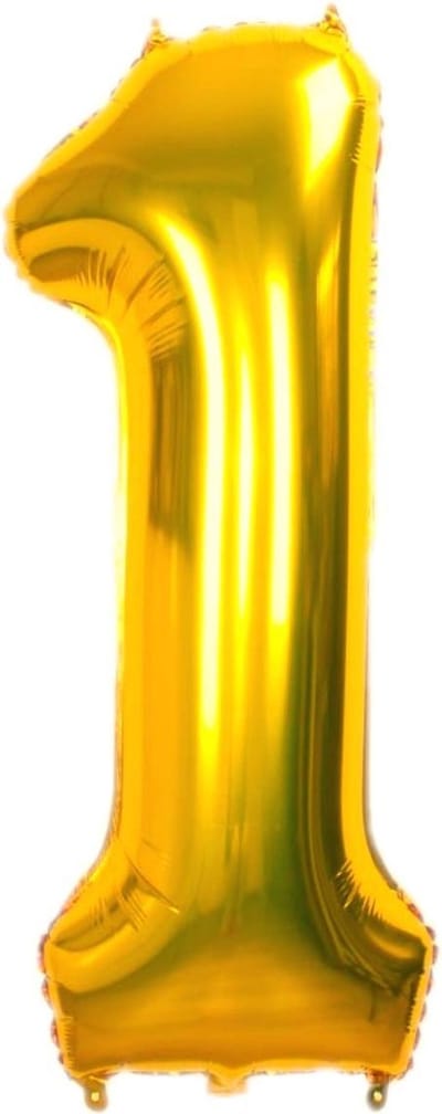 Folie Ballon Cijfer 1 Jaar Goud 68Cm Verjaardag Folieballon Met Rietje