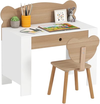 HHHK - Kinderbureau met Stoel - Wit - Kindertafel - Kinder Bureau - Kinderbureau Set - Knutseltafel - Tekentafel - 41x80x74,5cm