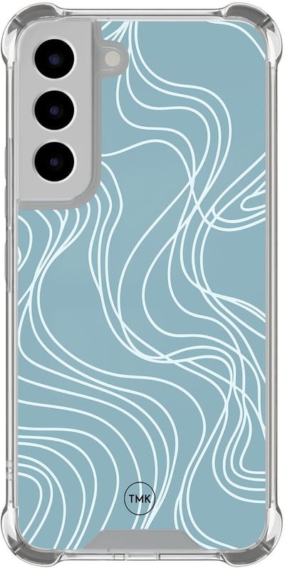Shockproof hoesje geschikt voor Samsung Galaxy S22 - Soft blue waves - Schokbestendig - Verhoogde randen - TPU case - Extra Sterke Back Cover - Geometrisch patroon - Transparant, Blauw
