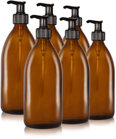 Oputec 6x 500ml Amber Glas – Zeepdispenser Pompflessen – Navulbare Fles – Extra zuinig tot -70%
