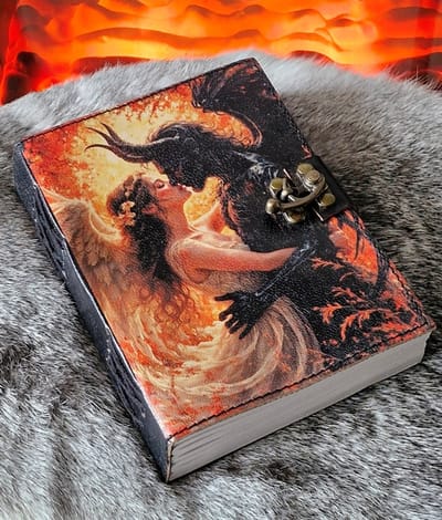 Leren Dagboek Demon and Angel - Leren Journal - 18 x 13cm - Handgemaakt - Mooie UV-print
