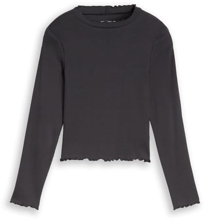 Tom Tailor - Cropped shirt met geribde structuur - Maat 128 - coal grey