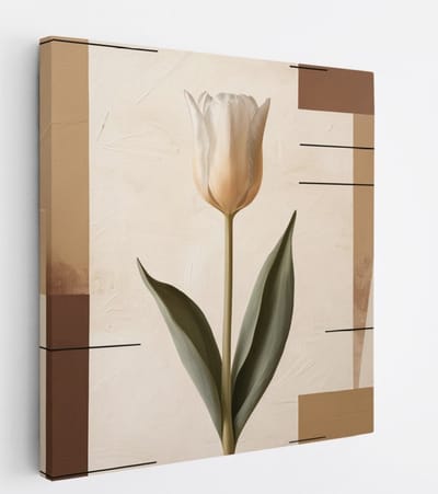 Saammp Canvas Schilderij - Abstracte Tulp - Natuur - Beige - 20x20 - Foto op canvas - Wanddecoratie - Muurdecoratie Woonkamer - Kantoor Decoratie