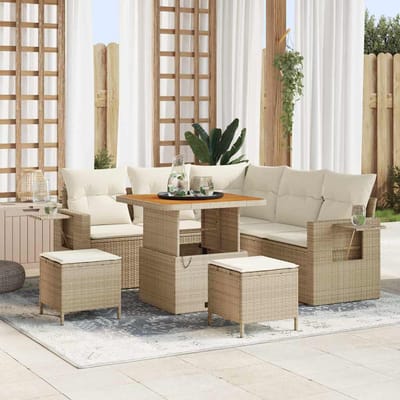 vidaXL - Tuinbank - Set - 9 - st - 6-Aantal - zitplaatsen - Beige - en - Crème