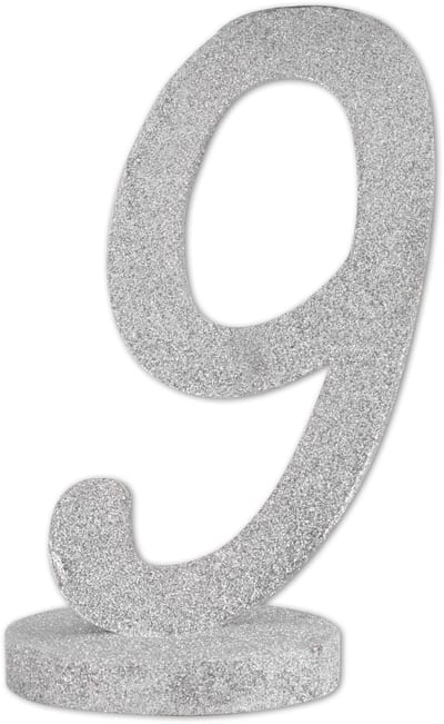 ARTYFETES - Tafeldecoratie cijfer 9 hout zilver glitter 20 cm verjaardag